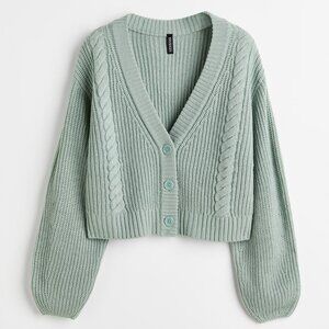 H&M Light Green Cable Knit Cardigan